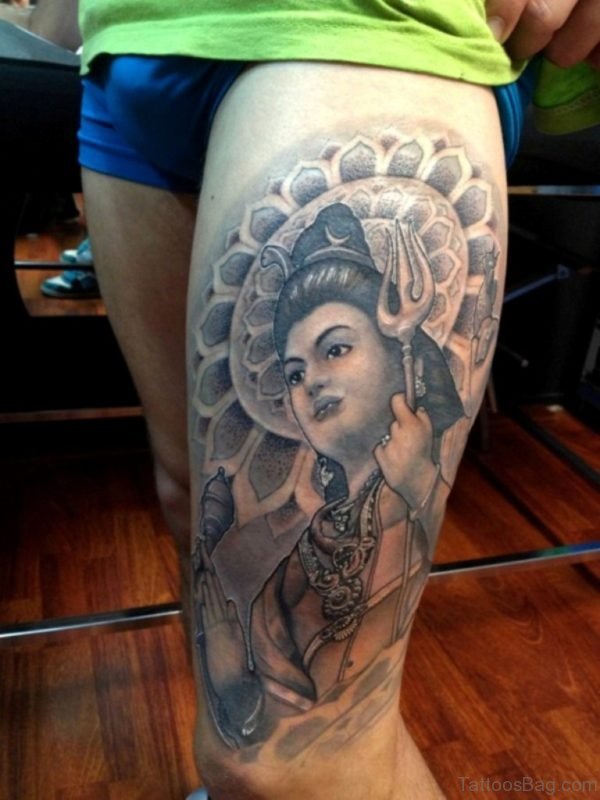 Lord Shiva Tattoo On Thigh 