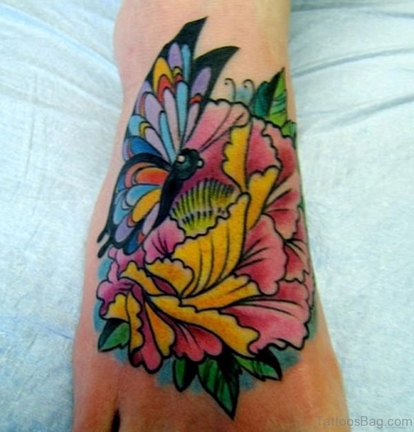 Lotus Flower and Butterfly Tattoo Designs On Hand