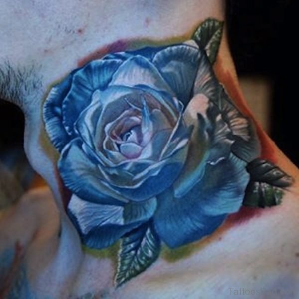 Lovely Blue Rose Neck Tattoo