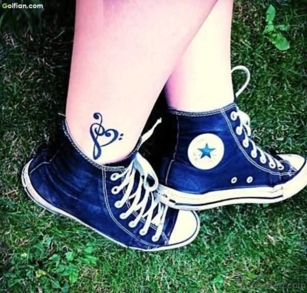 Lovely Music Note And Heart Sign Tattoo On Ankle