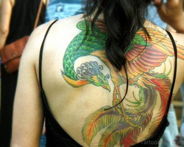 Lovely Peacock Tattoo On Back