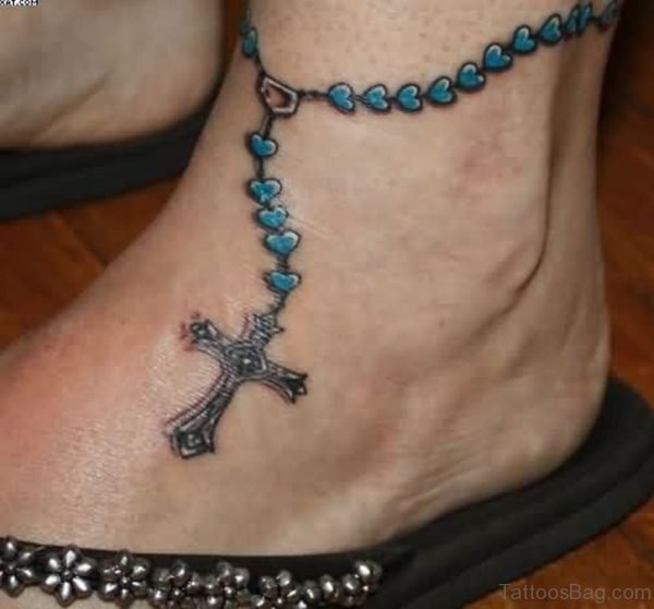 Lovely Rosary Ankle Tattoo For Women