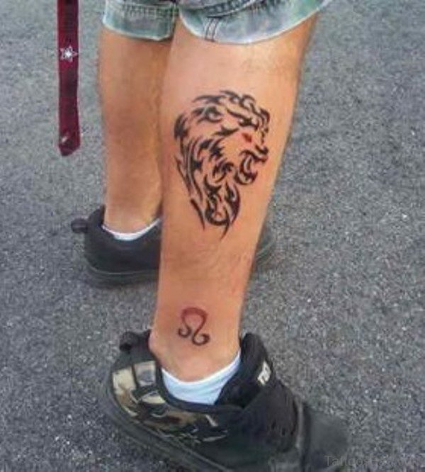 Lovely Tribal Lion Tattoo On Leg