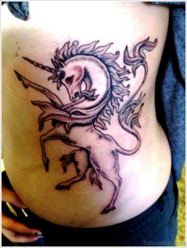 Lovely Unicorn Tattoo On Rib