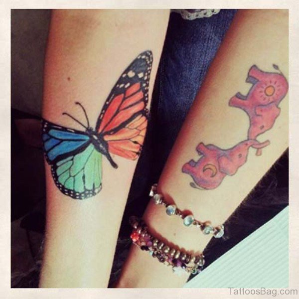 Loving Two Elephant Tattoo On Forearm