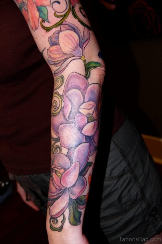 Magnolia Tattoo On Full Sleeve 