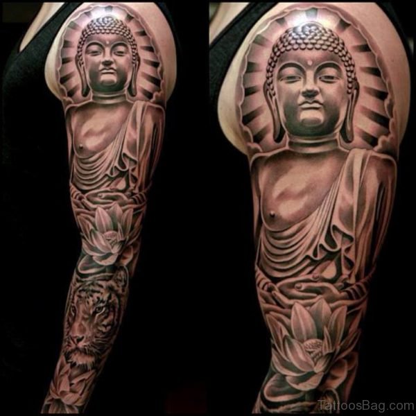 Mahatma Buddha Face Tattoo On Shoulders