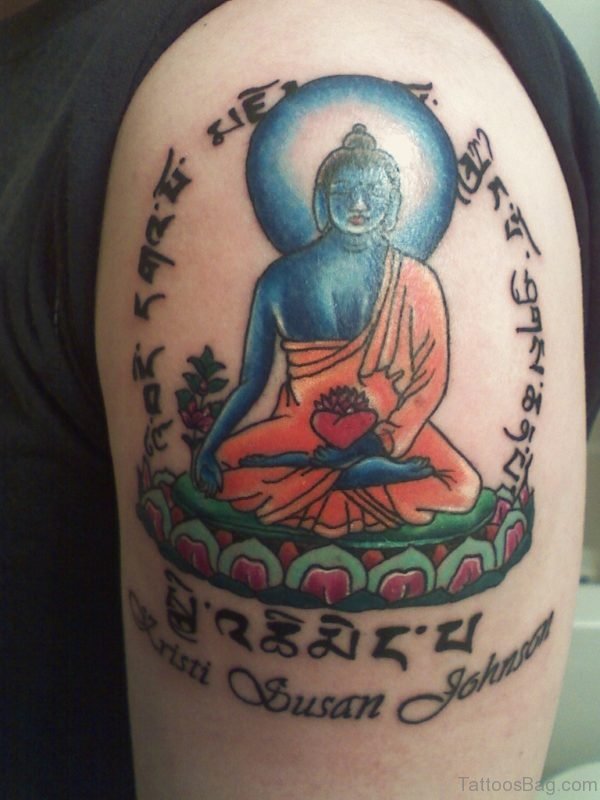 Mahatma Buddha Tattoo On Shoulder