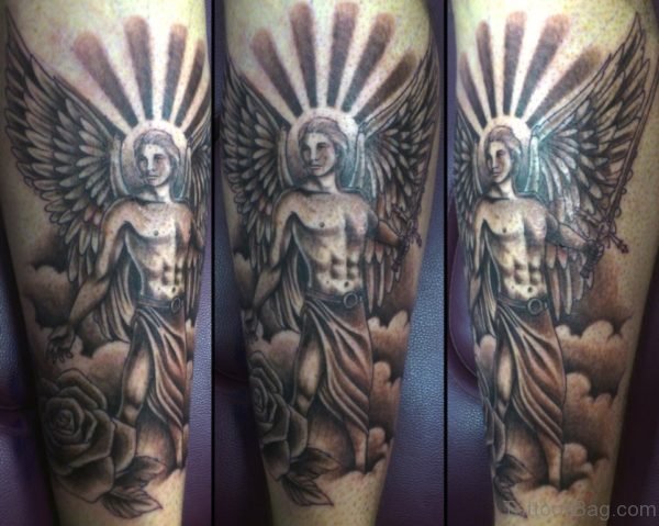 Male Angel Tattoo On Shoulder 