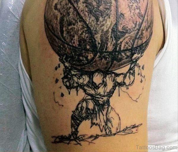 Man Carrying Big Basketball Tattoo Design