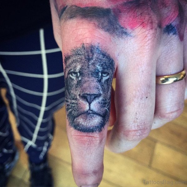 Marvellous Lion Tattoo On Finger
