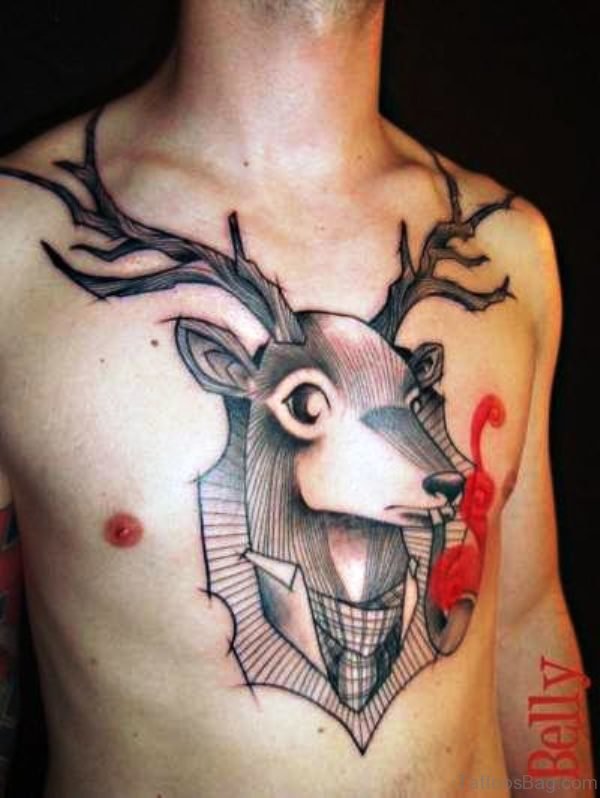 Marvelous Buck Tattoo On Chest