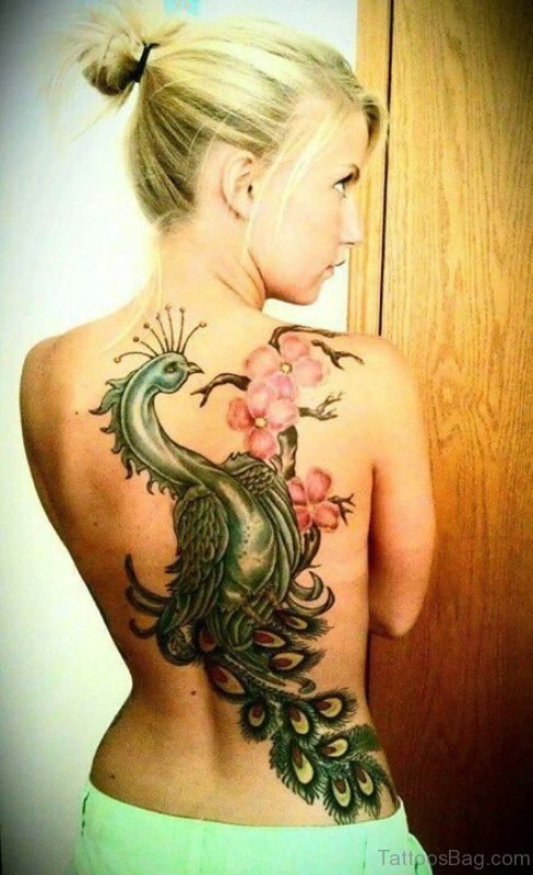 Marvelous Peacock Back Tattoo