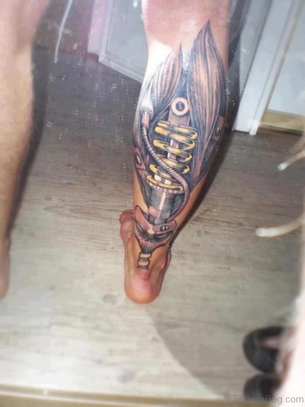 Mechanical Tattoo Design On Leg 