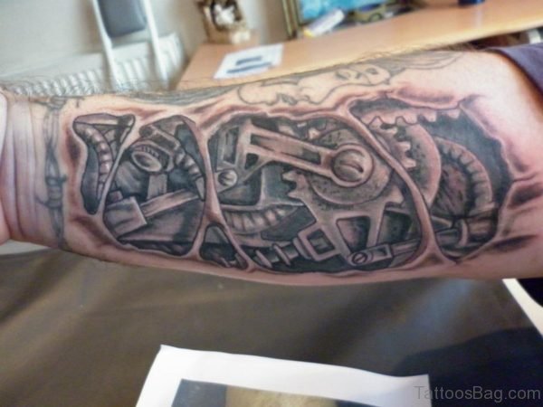 Mechanical Tattoo On Arm 