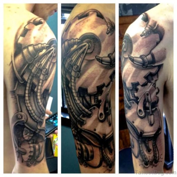 Mechanical Tattoo On Shoulder 