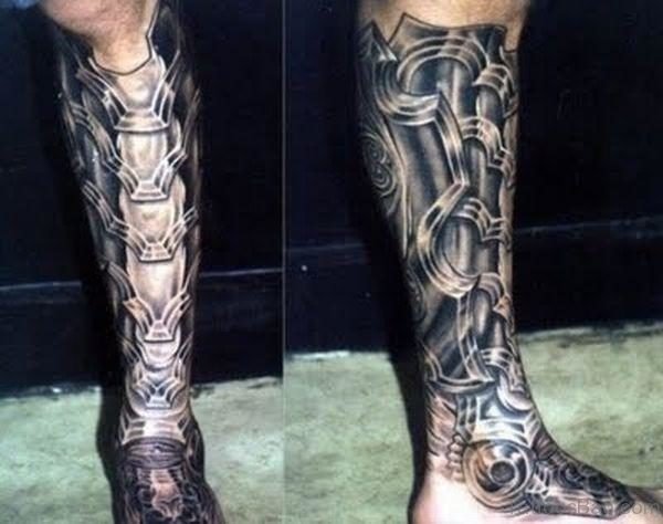 Mechanical Tattoo On Leg 