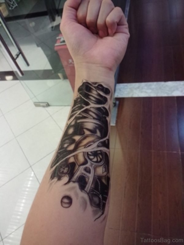 Mechanical Tattoo On Wrist 
