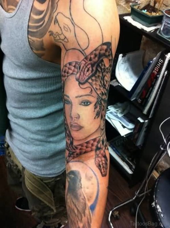 Medusa Tattoo On Full Sleeve 
