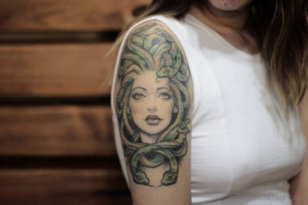 Medusa Tattoo On Girl Shoulder 
