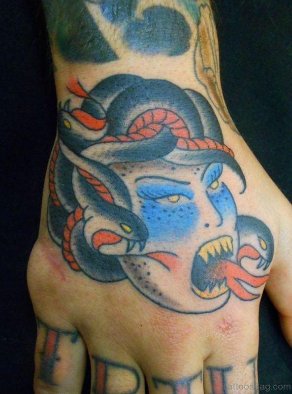 Medusa Tattoo On Hand 