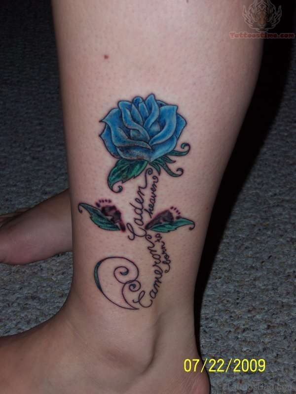 Memorial Blue Rose Ankle Tattoo