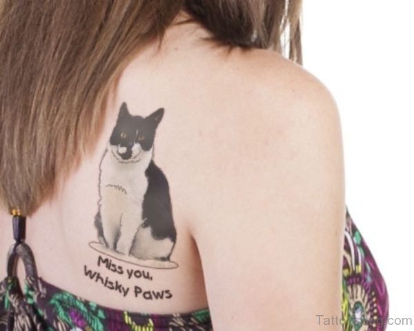 Memorial Cat Tattoo On Shoulder