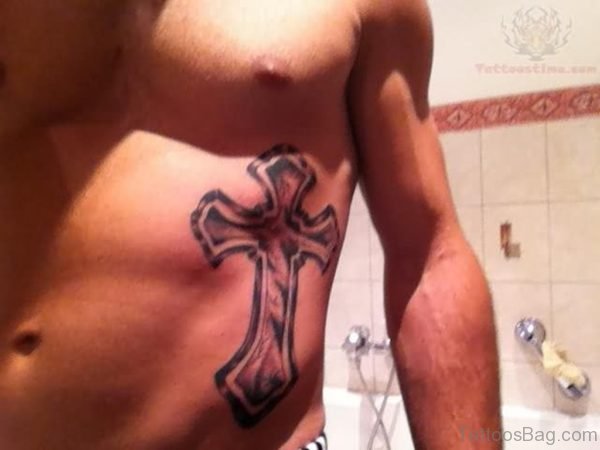 Memorial Cross Tattoo On Rib 