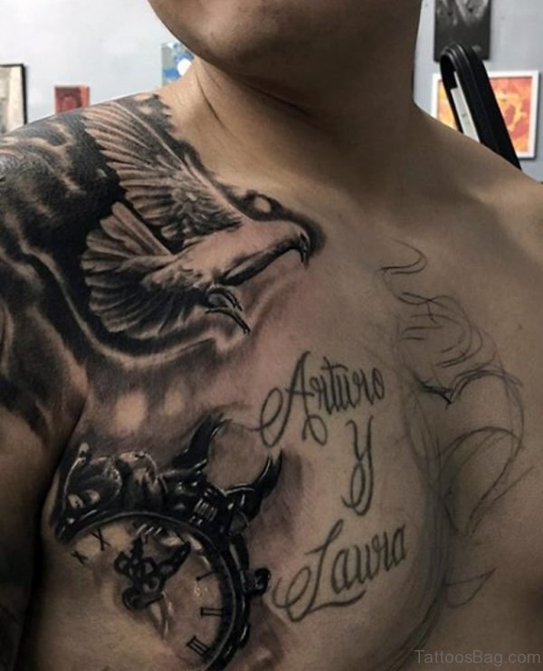 Small Dove Tattoos On Chest And Shoulder 