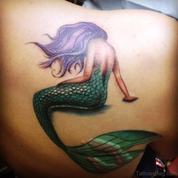Mermaid Tattoo On Back Shoulder