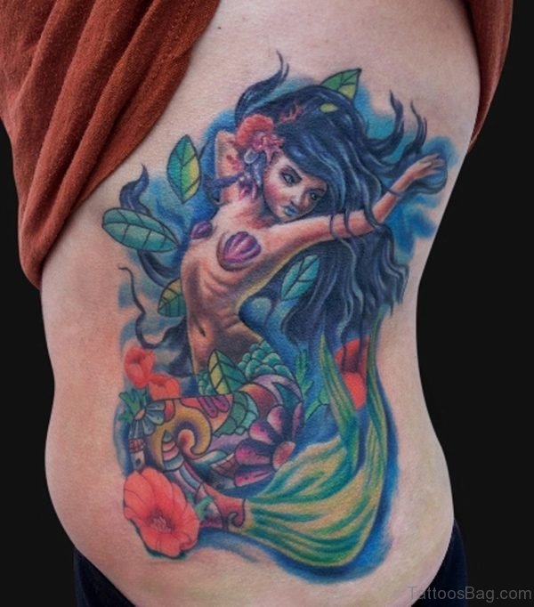 Mermaid Tattoo On Rib 