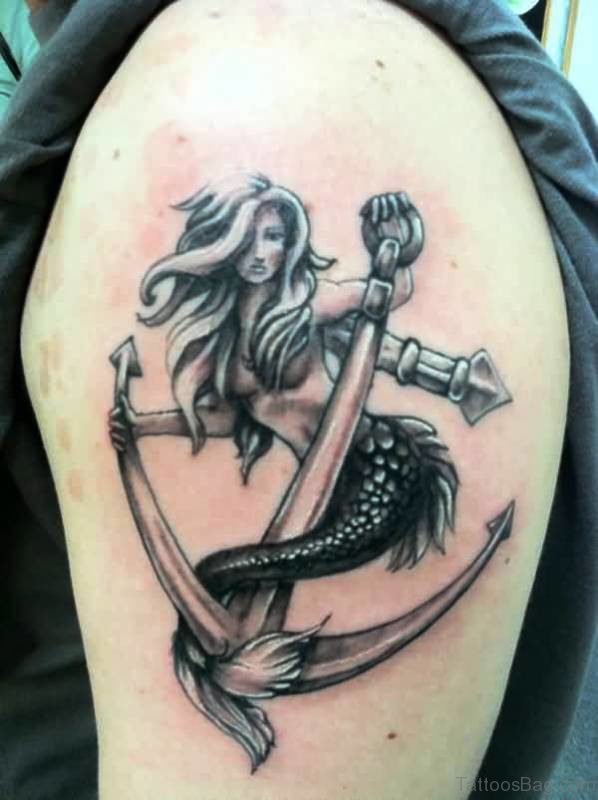 Mermaid With Anchor Tattoo Design