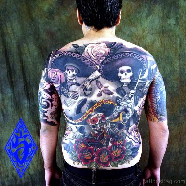 Mexican Musician Skeleton Tattoo Design