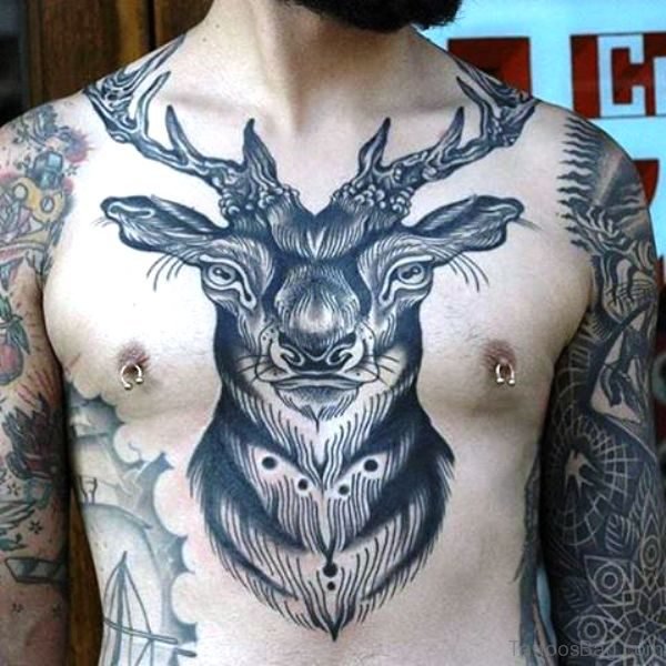 Mind Blowing Buck Tattoo On Chest