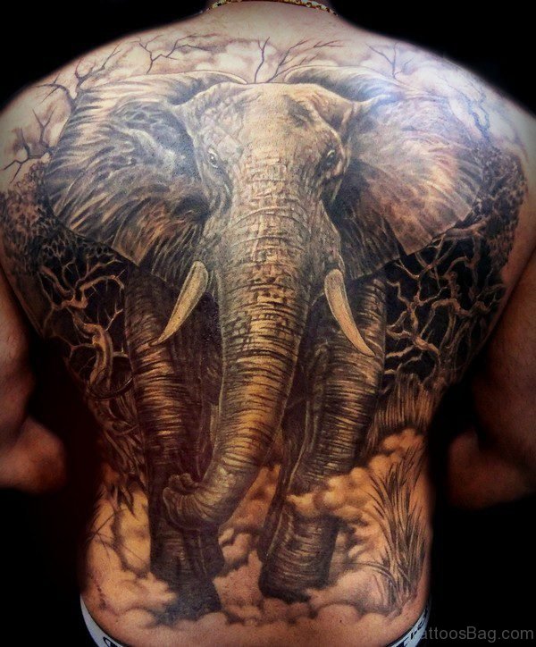 Mind Blowing Elephant Tattoo On Back