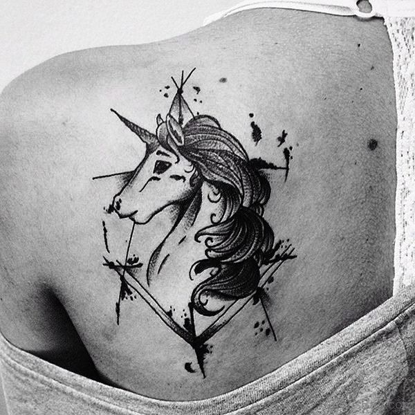 Mind Blowing Unicorn Tattoo On Shoulder
