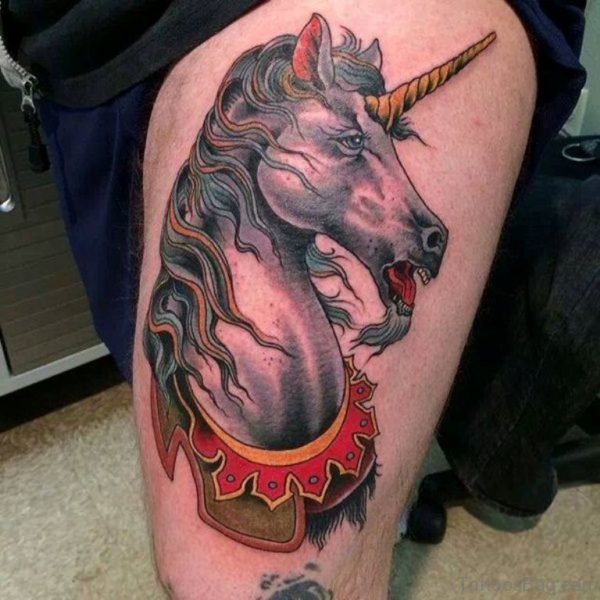 Mind Blowing Unicorn Tattoo On Thigh