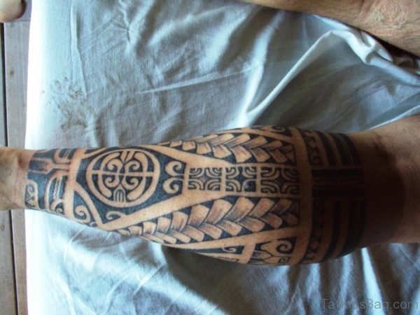Modern Tribal Calf Tattoo For Men