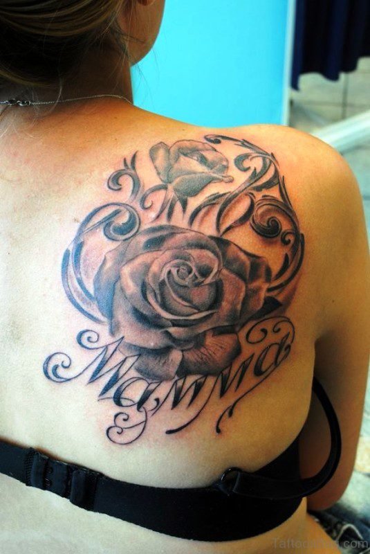 Mother Memorial Rose Tattoo On Shoulder