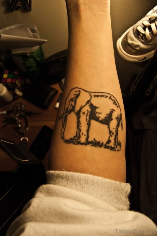 Never Forget Elephant Tattoo On Forearm