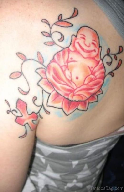 New Buddhist Tattoo Design On Upper Back Shoulder