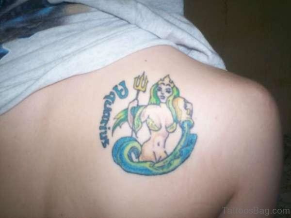 Nice Aquarius Tattoo On Back Shoulder