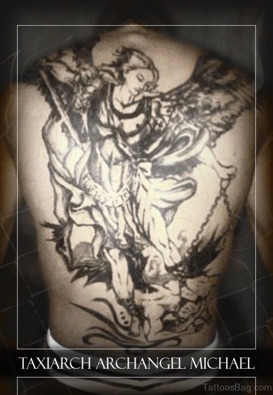 Nice Archangel Tattoo On Back