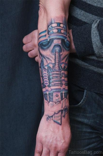 Nice Biomechanical Tattoo On Wrist 