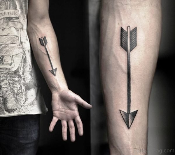 Nice Black Arrow Arm Tattoo On Arm