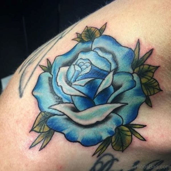 Nice Blue Rose Shoulder Tattoo