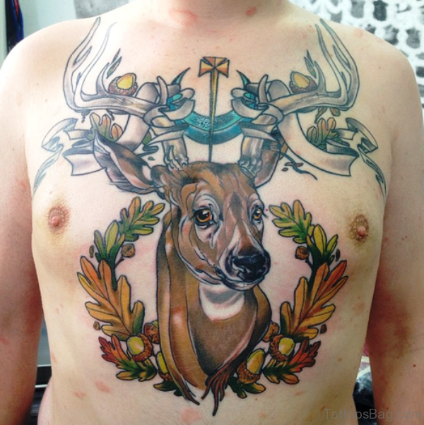 Nice Buck Tattoo On Chest