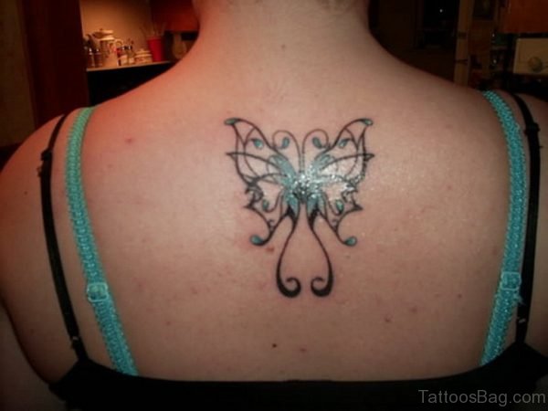 Nice Butterfly Tattoo On Upper Back