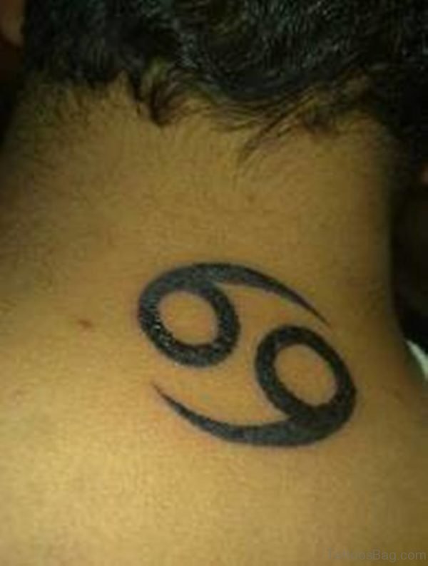 Nice Cancer Tattoo On Neck Back
