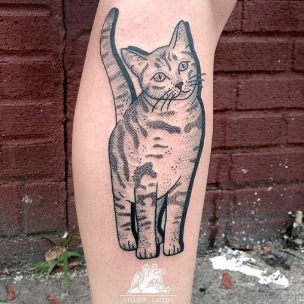Nice Cat Tattoo On Leg